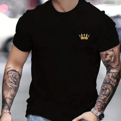Summer Men's Pure Cotton Casual Loose and Simple Large Crown Print Round Neck Short Sleeved High-quality Street T-shirt
