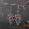 1 Pair Dangle Earrings Bohemian Retro Ethnic Style Long Tassel All-match Decoration Faux Crystal Women Hollow Fan-shaped Drop Earrings