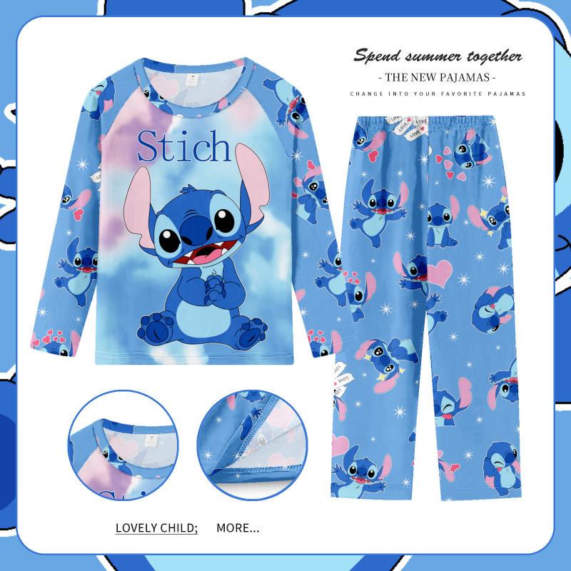 Disney Minnie Stitch Children's Home Clothing Set Children's Long Sleeve Pajamas Cute Design Lightweight and Comfortable Fabric Pajama Set