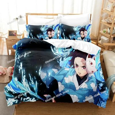 Anime Demon Slayer Pościel Kamado Nezuko Pościel dla Nastolatek Dziewczyn Kreskówka Twin Jednoosobowa Queen King Miękka Poszewka na Kołdrę Zestaw