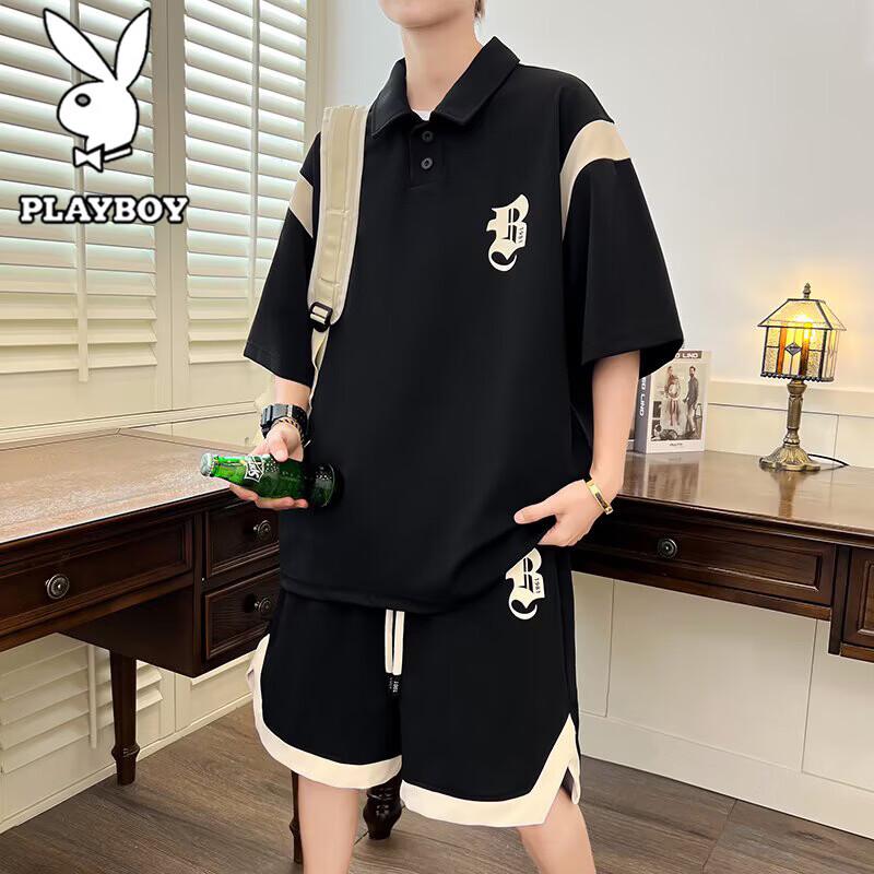 PLAYBOY Men s Summer Casual Polo Shirt & Shorts Set 170