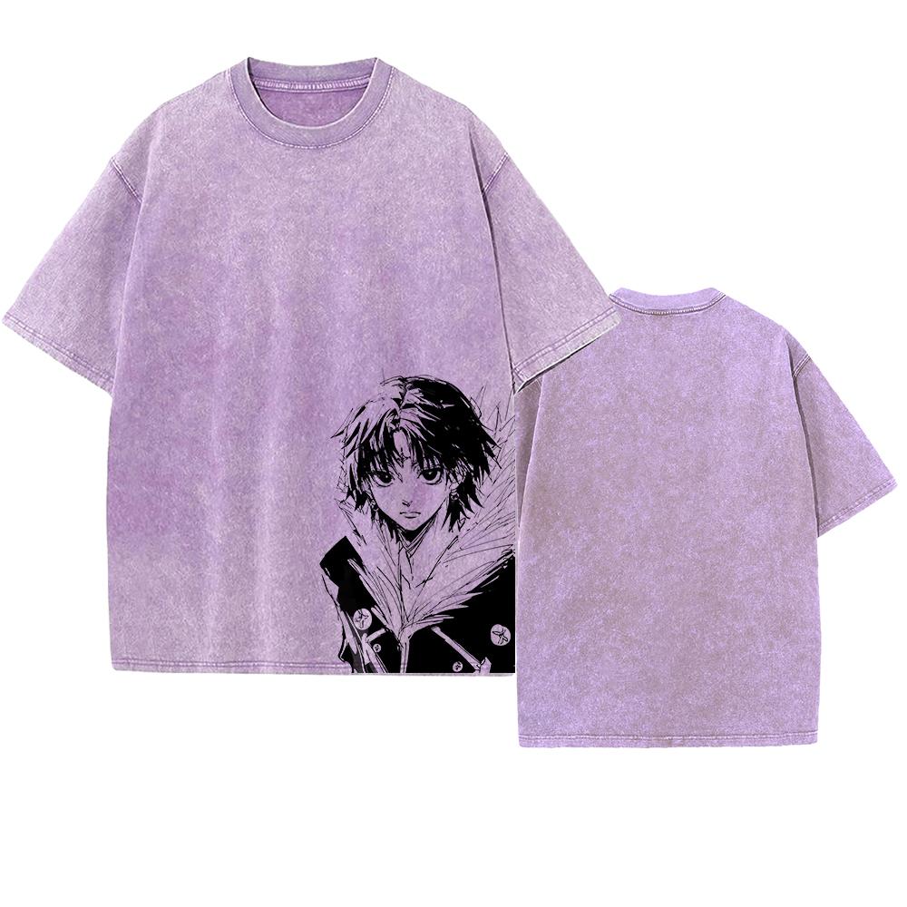 Manga Graphic T-shirt Chrollo Vintage Washed Oversized T Shirt For Men Women Clothing Cotton Short Sleeve Tees