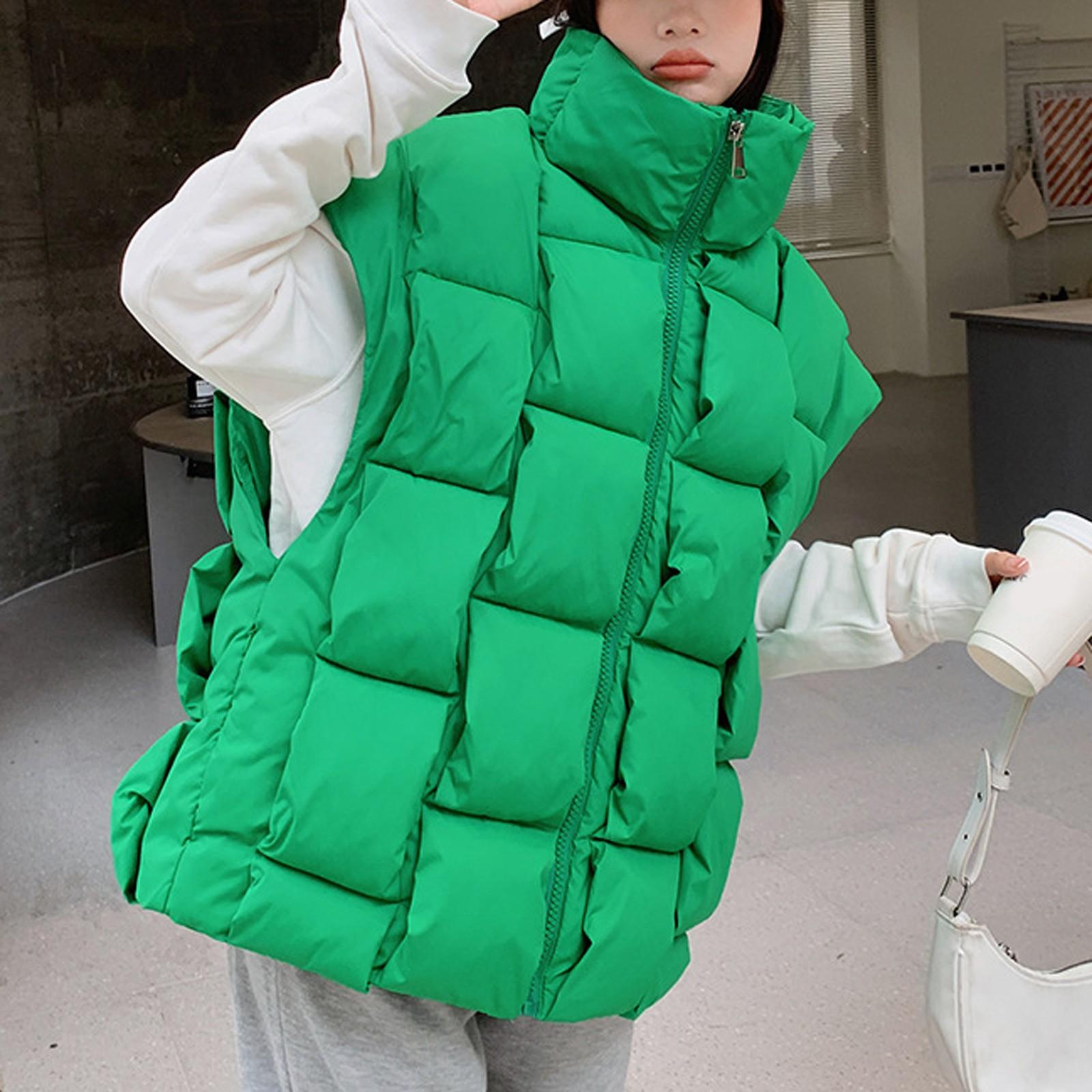 

Модный женский зимний жилет с короткими рукавами, теплый, однотонный, на молнии, с подкладкой XXL зелёный