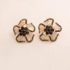 Elegant Hepburn Style Zircon Flower Stud Earrings Women Gold Black Options Sterling Post Fine Jewelry