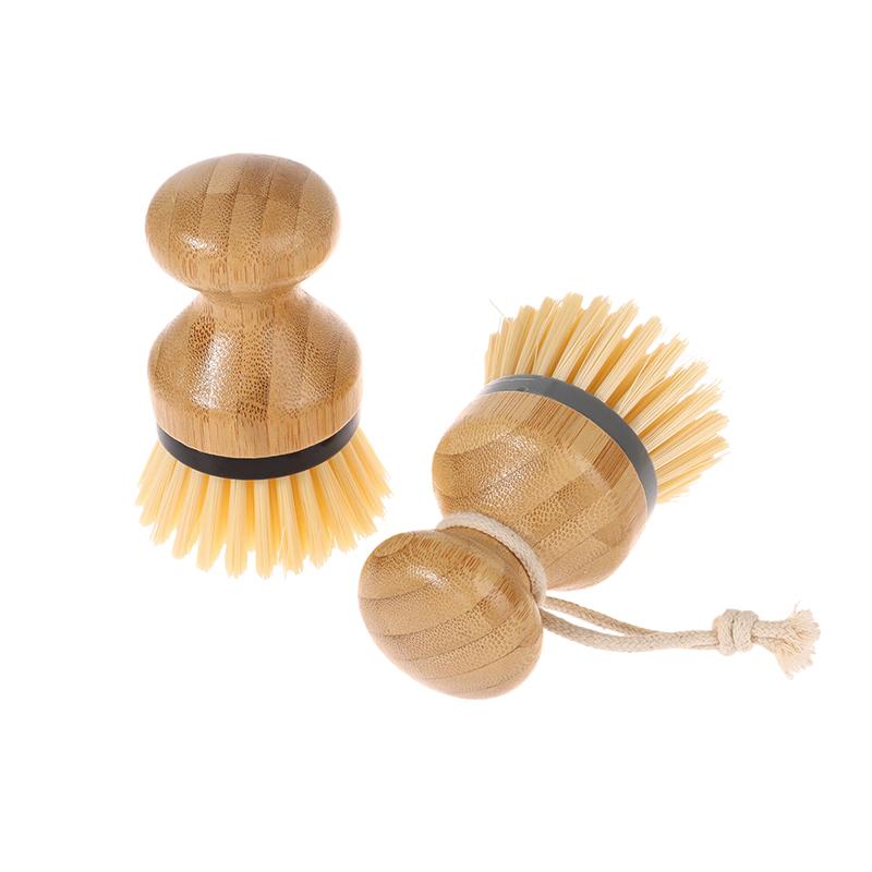 Wooden Bamboo Round Handle Cleaning Brush Easy Use Convenient For Washing Pot Dish Bowl Sink Stove Brush Kitchen Cleaning Tool