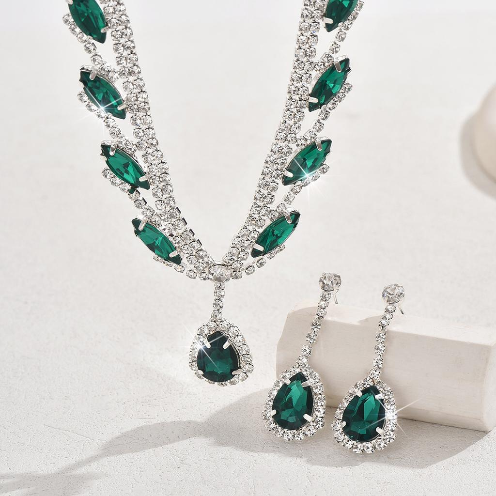 Jewelry, Luxury Sparkling Diamond Super Beauty Necklace Earrings Jewelry Two-Piece Set