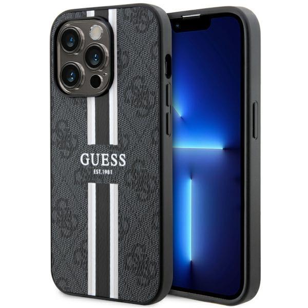 Étui pour iPhone 14 Pro Max Guess 4G Rayures Imprimées MagSafe Noir