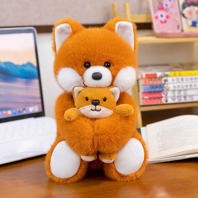 New Mother and Son Fox Plush Toy Girl Birthday Gift Pink Rabbit Sleeping Pillow Duck Ornament Puppy Doll