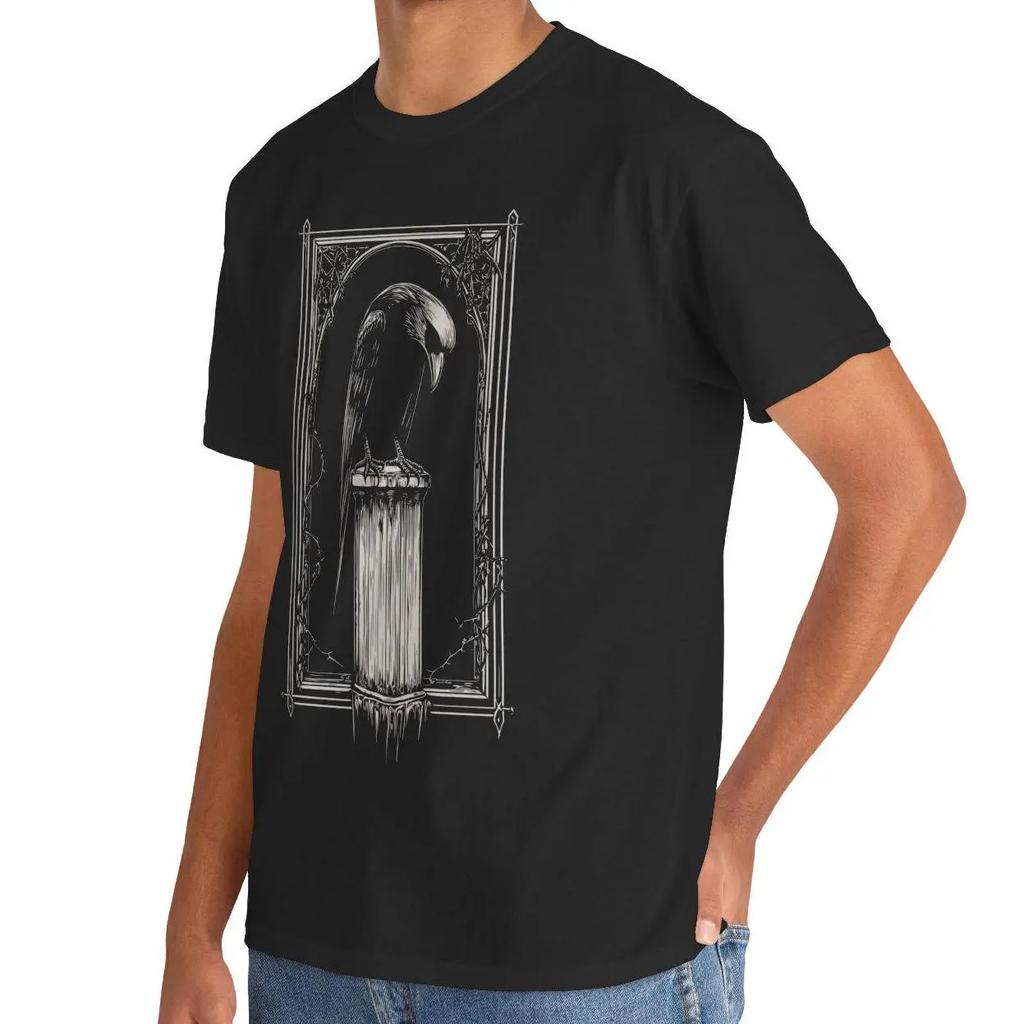 T-shirt Gothique Corbeau, Dark Academia Corbeau Edgar Allan Poe T-shirt Vintage Graphique Encre Art Oiseau Occulte Esthétique Littéraire Sorcière Gothique