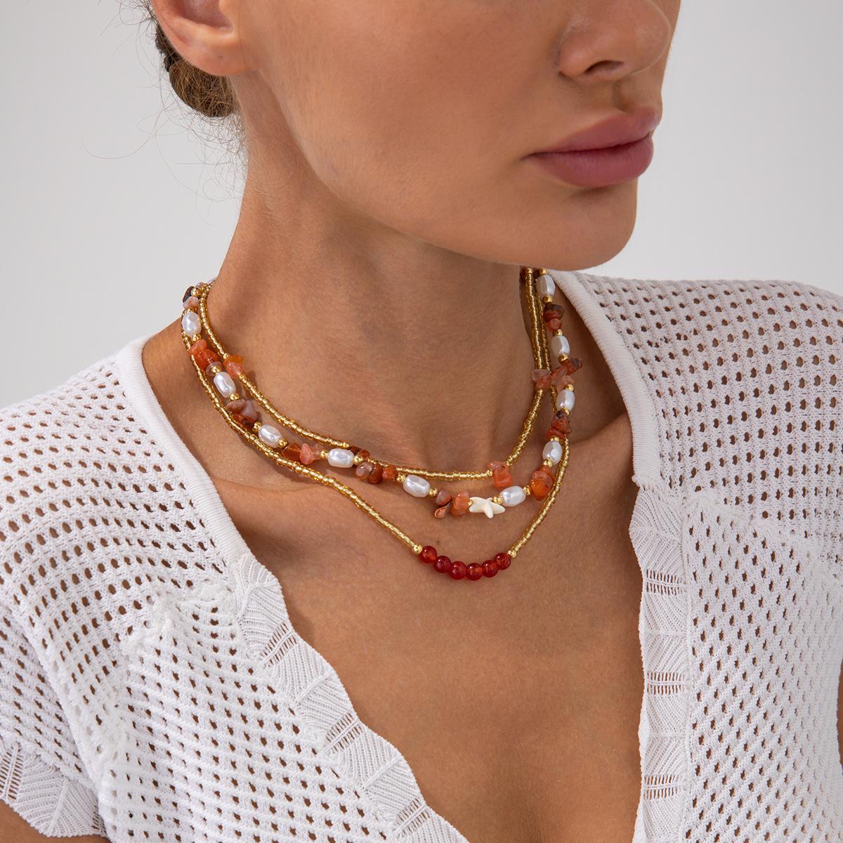 

Богемные цветные гравийные бусы, этнический стиль для отпуска, многослойная цепочка на ключицу с морской звездой