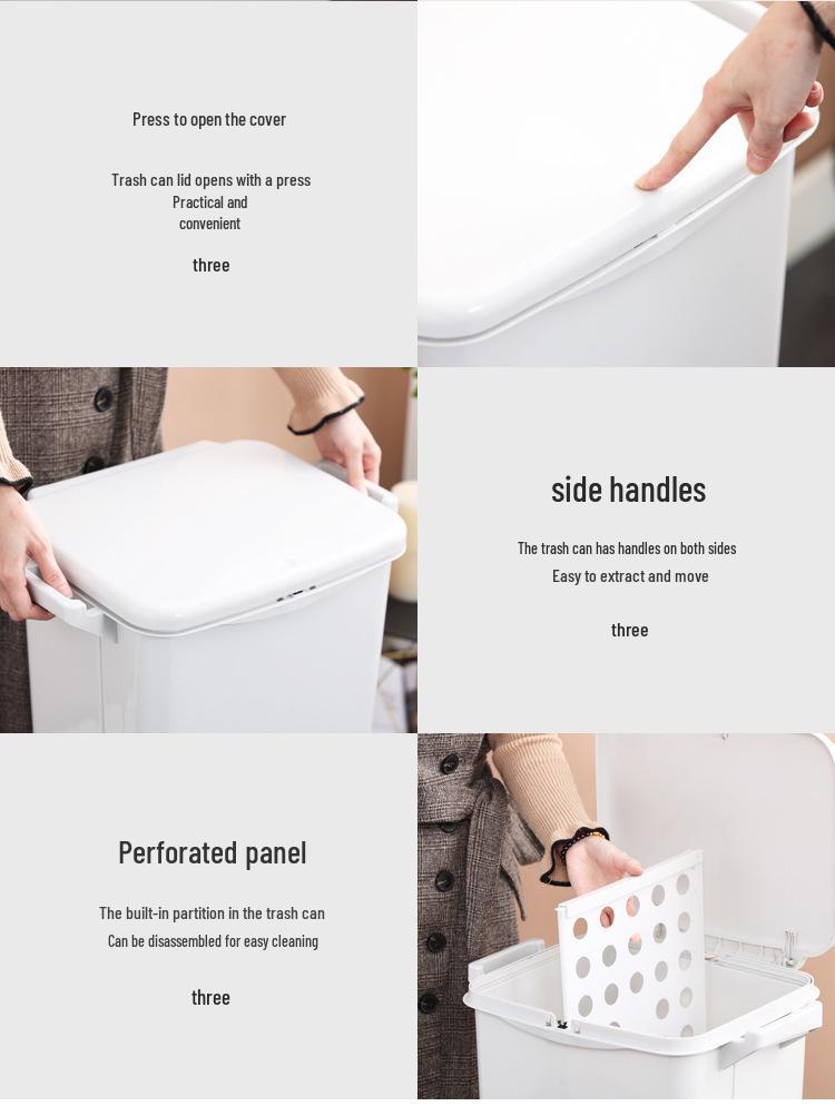 Odor-Proof Kitchen Trash Can with Lid, Movable, Large Capacity, Double Layer, Dry & Wet Waste Separation.