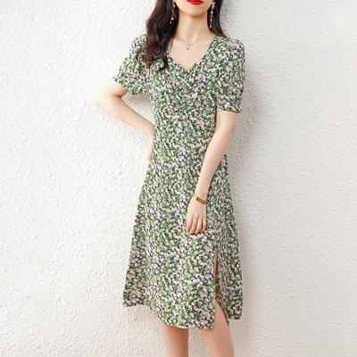 Srcr French Retro Floral Chiffon Midi Dress