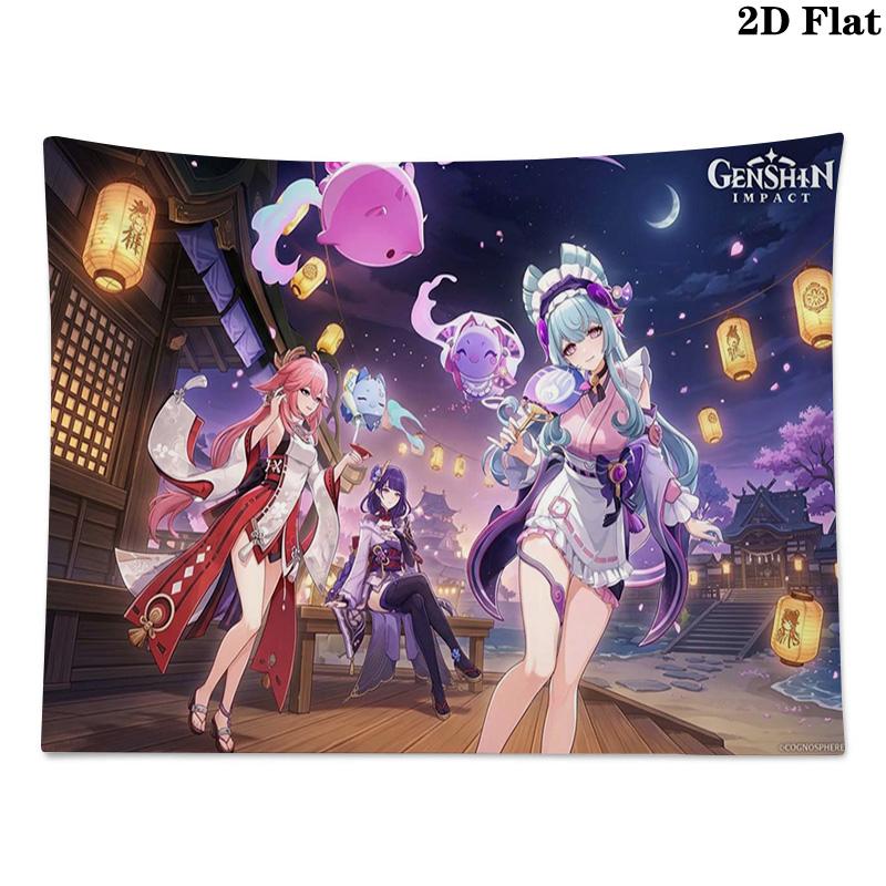 Genshin Impact Poster Wall Tapestry Aesthetic Wall Hanging Printed Fabric Blanket Decorative Tapestries for Bedroom Living Room Home Decor