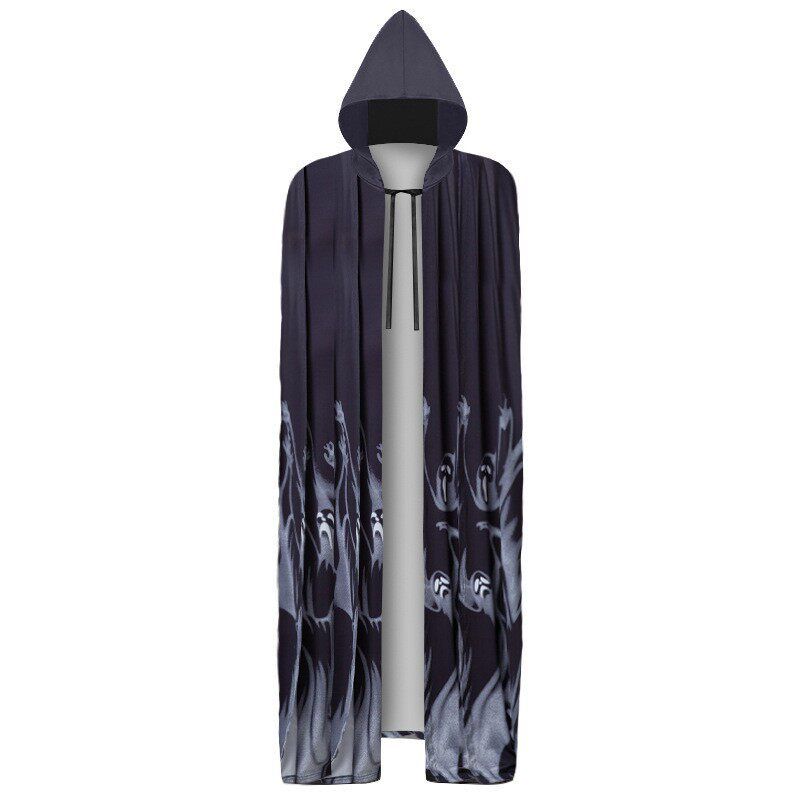 Halloween Costume Horror Ghost Bride Costume Halter Neck Skeleton Print Dress Cosplay Costume Single Cape S