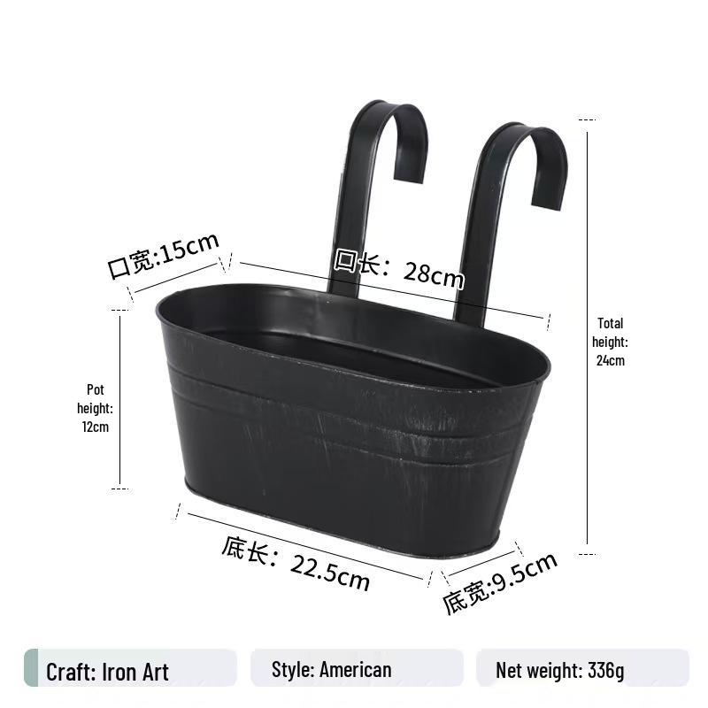Oval Iron Art Hanging Flower Pot – Succulent Wall Mount Bucket for Balcony Decor