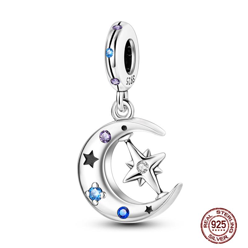 Round Clip Charms Plata Shining Moon Star Char Copper Spacer Clasp Fit Original Bracelet Glow Safety Chain Beads Diy Jewelry