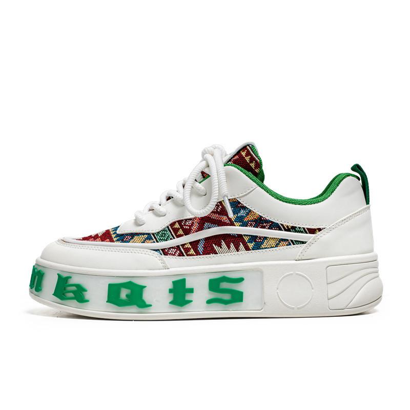 

2024 four seasons live broadcast ethnic style thick baseplate shoes men s sports shoes outdoor casual bread shoes student tooling shoes 44 зелений