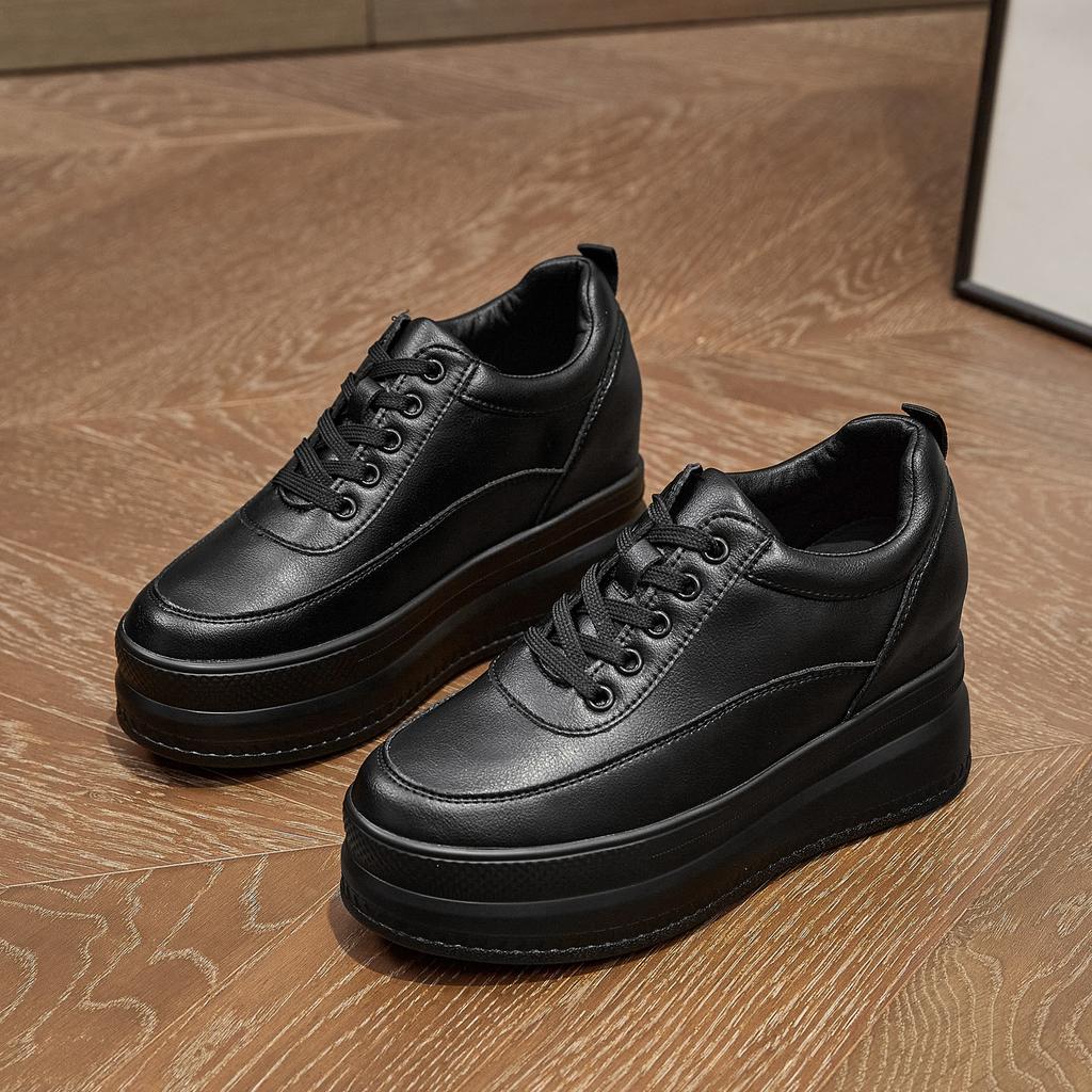 New Leather Little White Shoes Women's Inner Height Increase Women's Shoes Women's Thick-soled Muffin Shoes Casual Versatile and Thin