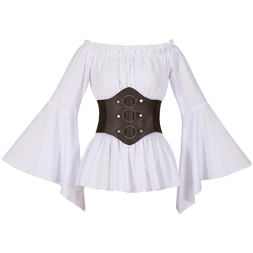 Women's Victorian Ruffle Bohemian Pirate Shirt with Belt