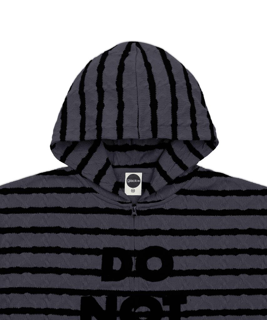 GLACK Gnt054 Slogan Stripe Cable Hooded Zip-Up Knit (Charcoal)