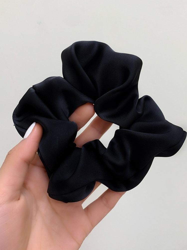 

Fashion Korean Big Hair Tie Scrunchies Satin Elastic Hair Band Bow Women Simple Temperament New Style Ponytail Hair Accessories чёрный