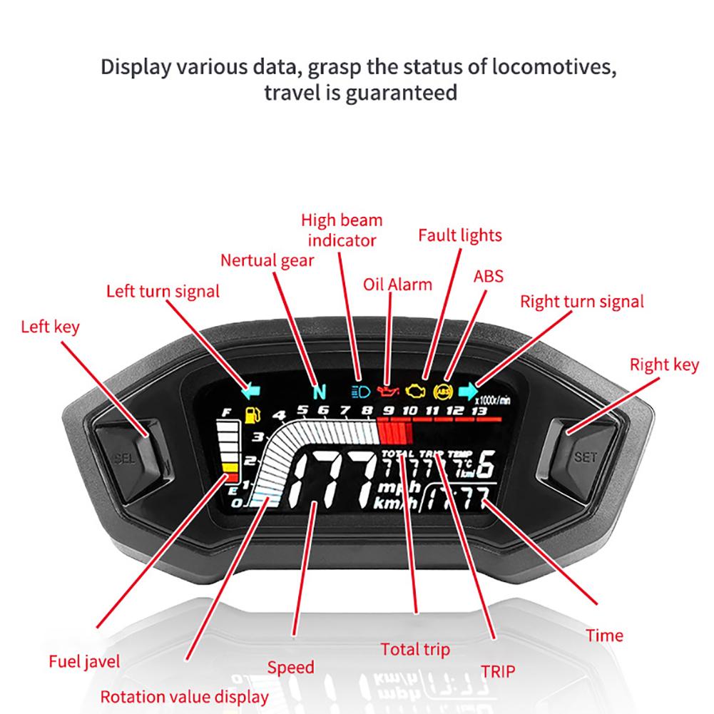 Motorcycle Speedometer, 199 Kph Mph, High Definition, VA Screen Real Color Digital Display,