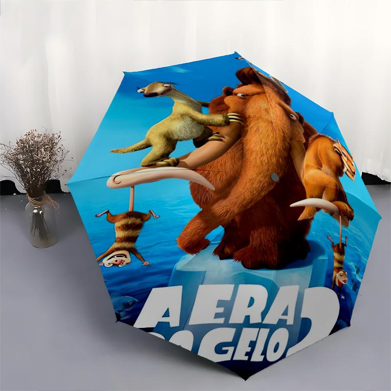 Ice Age 2 Filmposter, robuster Cartoon-Faltschirm, tragbarer 3-fach faltbarer Kompaktschirm für Damen und Herren, geeignet für Reisen oder den täglichen Gebrauch