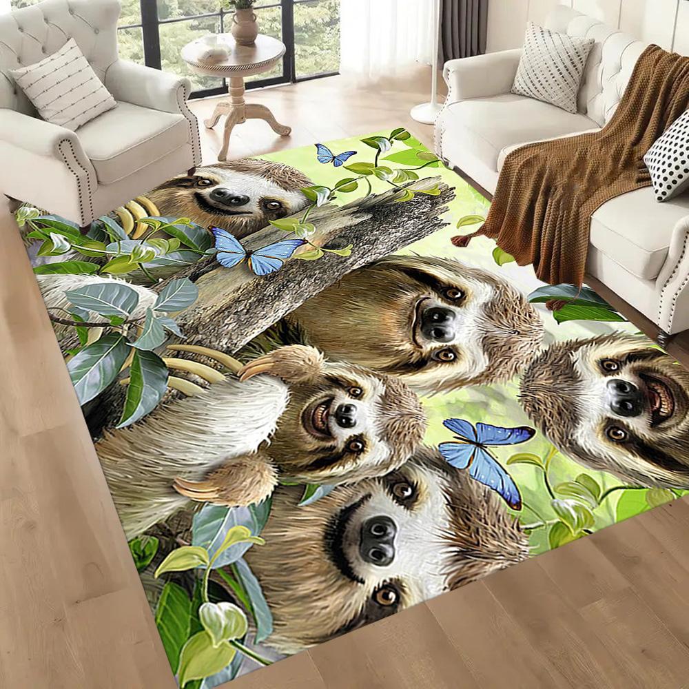 Sloth In The Jungle Square Rugs Are a Great Choice for Living Rooms, Bedrooms, Home Décor, and As Gifts.