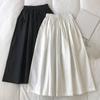 Damen Schwarz Rock Midi Hohe Taille Koreanischer Stil Falten A-Linie Vintage Kleidung Sommer Lässig Mode Damen Arbeitskleidung