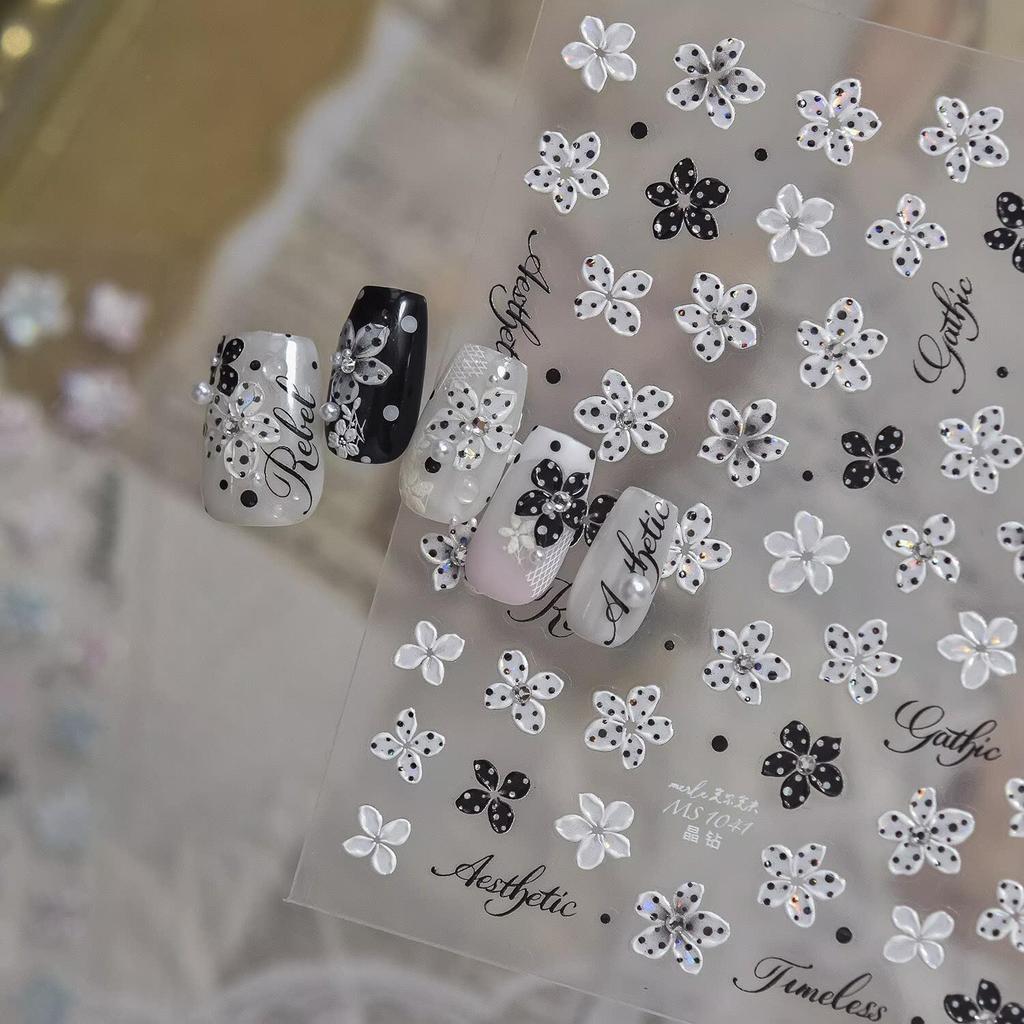 Simple Elegant Polka Dot 3D Tropical Lily Flower Nail Art Stickers