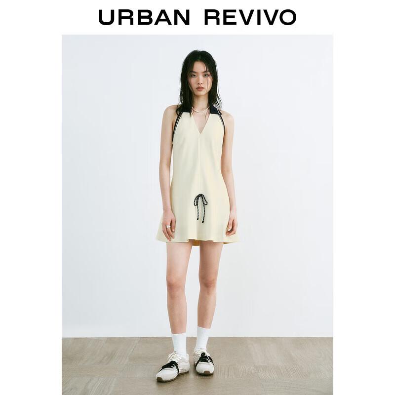 UR 2025 Spring Color-block Bow Halter Neck Mini Dress
