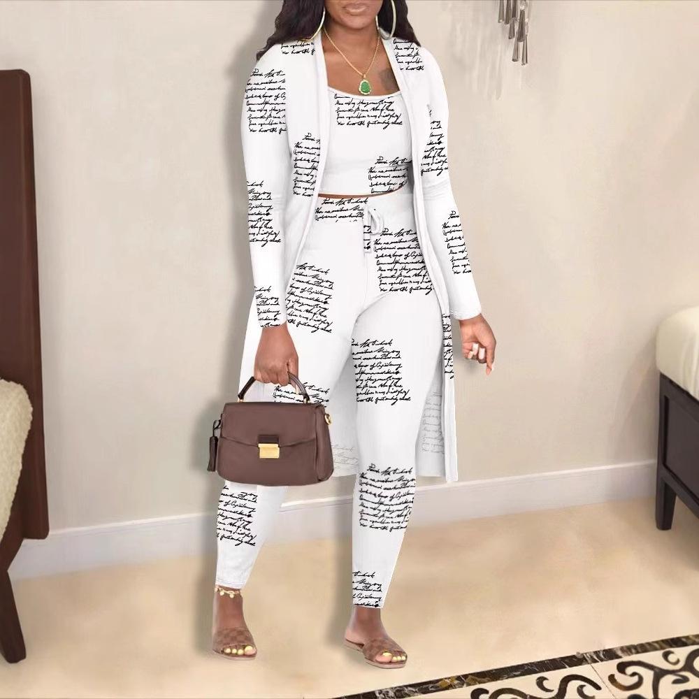 Autumn Winter Women's Printed Coat and Trousers Three-Piece Set