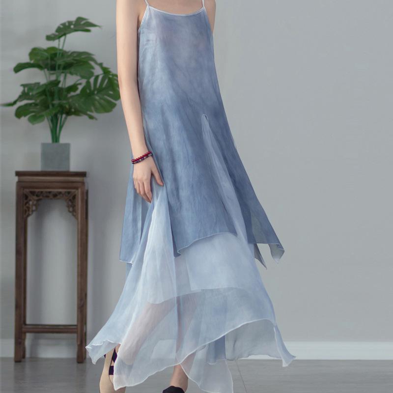 2025 Summer Irregular Hem Spray Paint Strappy Dress for Travel Photography