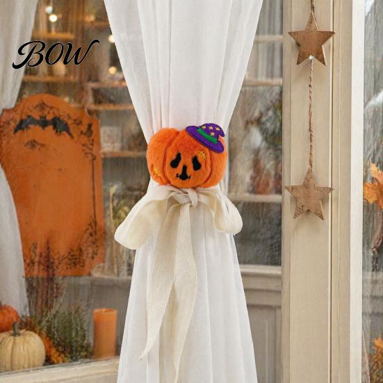 Cartoon Style Halloween Curtain Decor Tiebacks, Funny Witch Hat Pumpkin Ghost Window Straps, Soft Polyester Cotton Tiebacks Lightweight Adjustable