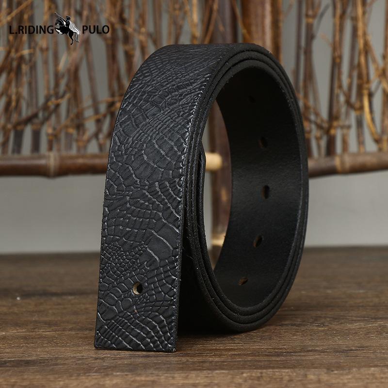 

Мужской кожаный ремень без пряжки с тиснением, верхний слой из чистой коровьей кожи, ремень в стиле ретро-тренд 100cm