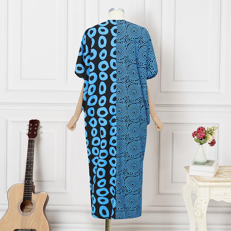 Oversized Women V Neck Half Sleeve Geometric Print Stitching Casual LooseDress