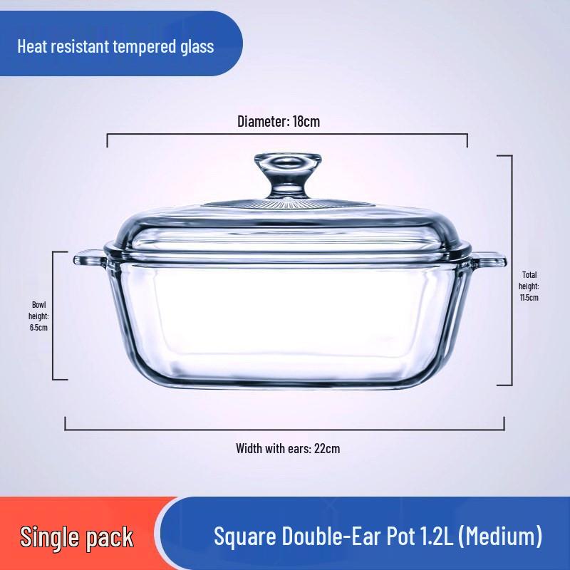Heat-Resistant Crystal Glass Pot with Lid for Oven & Microwave; Double-Ear Soup Bowl for Steaming & Stewing.