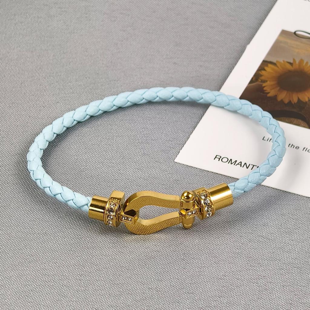 2026 Red Rope U-shaped Fred Micro-inlaid Half-brick Leather Rope Horse Buckle Hoof Non-fading Bracelet