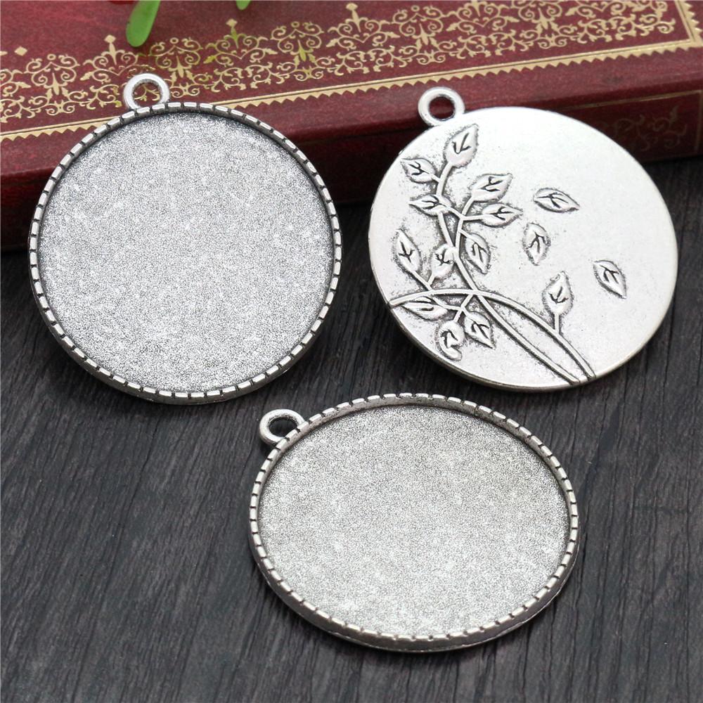 5pcs/lot 35mm Inner Size Antique Bronze Silver Plated colors plated Flower Fashion Style Cabochon Base Setting Charms Pendant