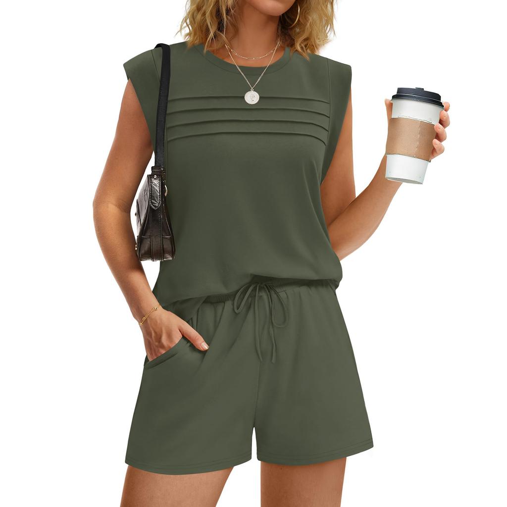 Dámský Módní Ležérní Pohodlný -Barva -Krátký Rukáv Top A Šortky Dvoukusová Souprava