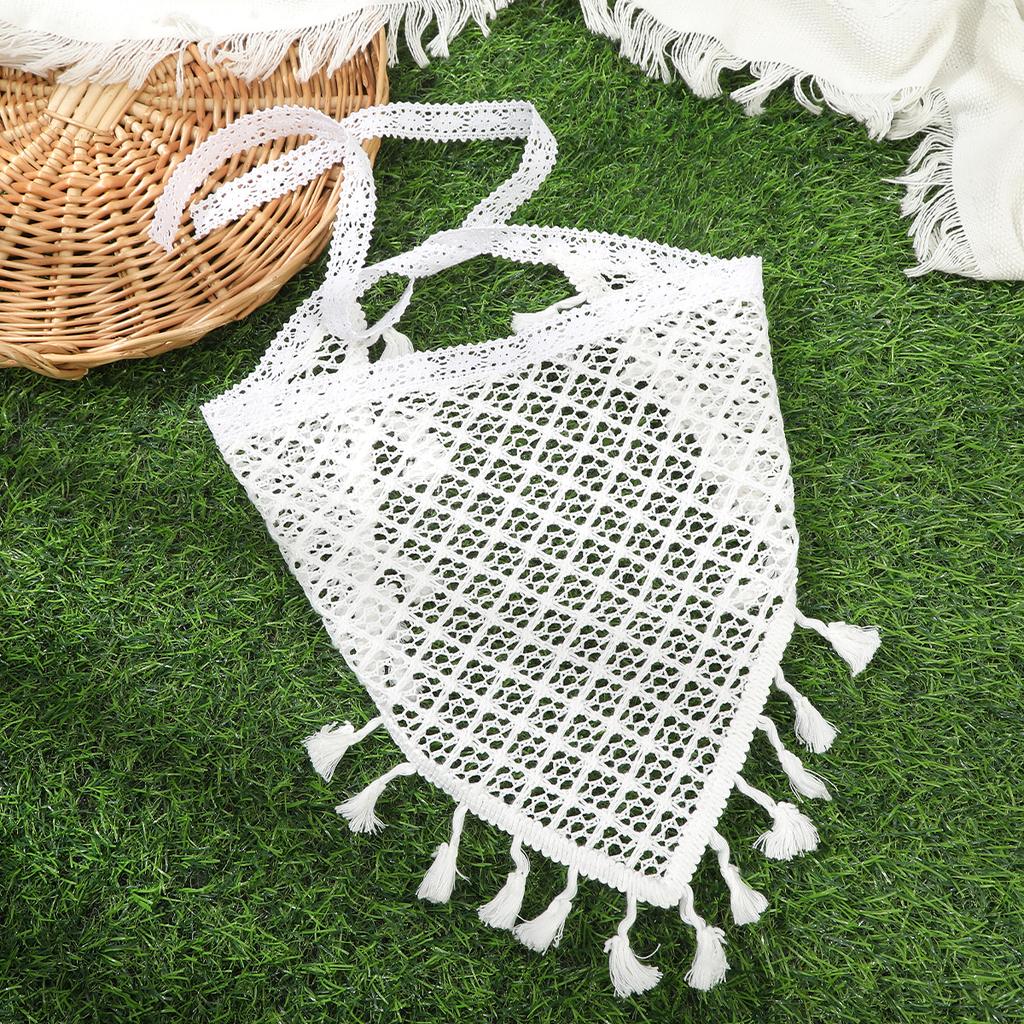 AWAYTR Summer White Woven Floral Lace Hair Scarf Wraps Women Retro Triangle Headscarf Hat Travel Photo Headband Hair Accessories