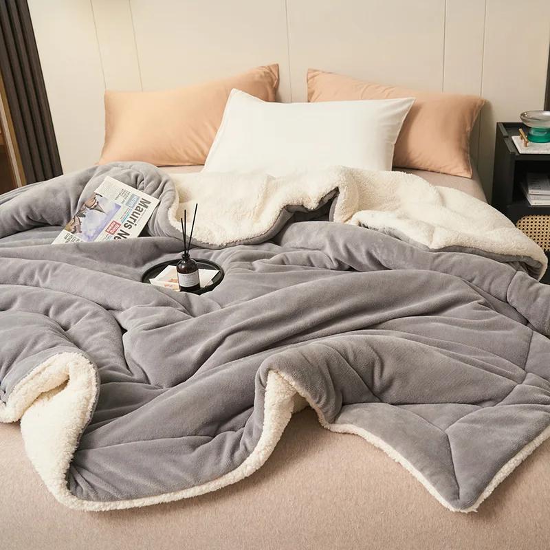 

Imitation Lambswool Autumn Winter Warm Blanket Mechanical Wash Double Layer Queen Blankets for Beds Super Soft Plush Comfortable 100x120cm