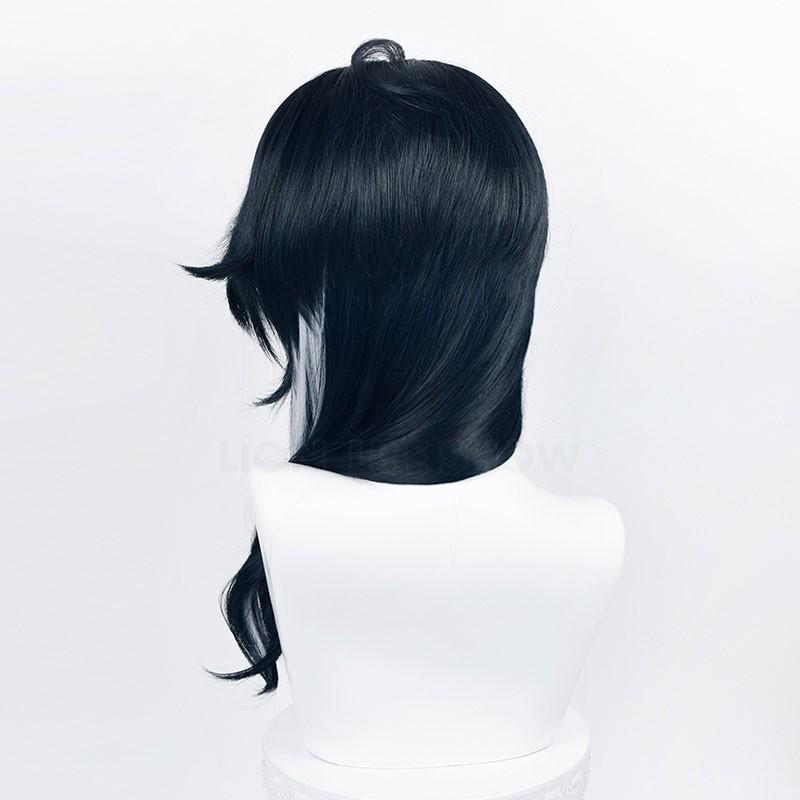 Genshin Impact Regrator Pantalone Cosplay Wigs Glasses Pantalone Fatui Dark Blue  Wigs + Free Wig Cap