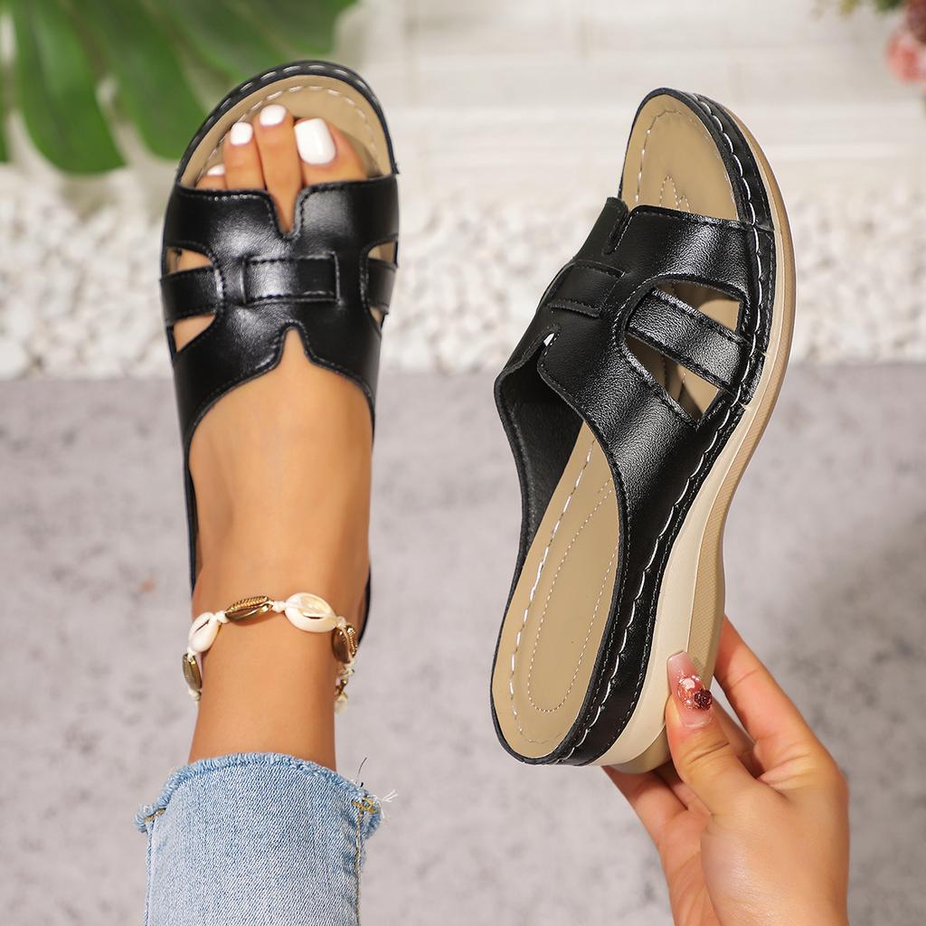 Women Wedge Slippers Vintage Anti-Slip Leather Slippers Premium Orthopedic Sandals Casual Platform Retro Shoes Home Slides Women