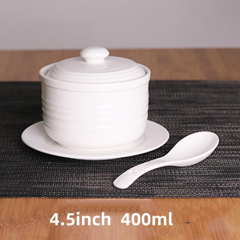 White Ceramic with Lid Steamed Egg Soup Bowl Rice Dessert Bowl Hotel Restaurant Bird's Nest Small Tonic Soup Cup Cooking Pot Set