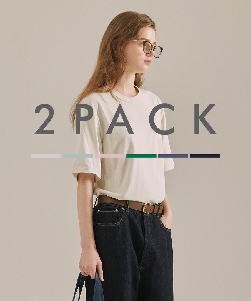 BASIC HOUSE [2Pack] Uni 16-Count Cotton Relaxed Fit Short Sleeve T-Shirt 2 Pack (14 Colors) Lats0109 (A Type)