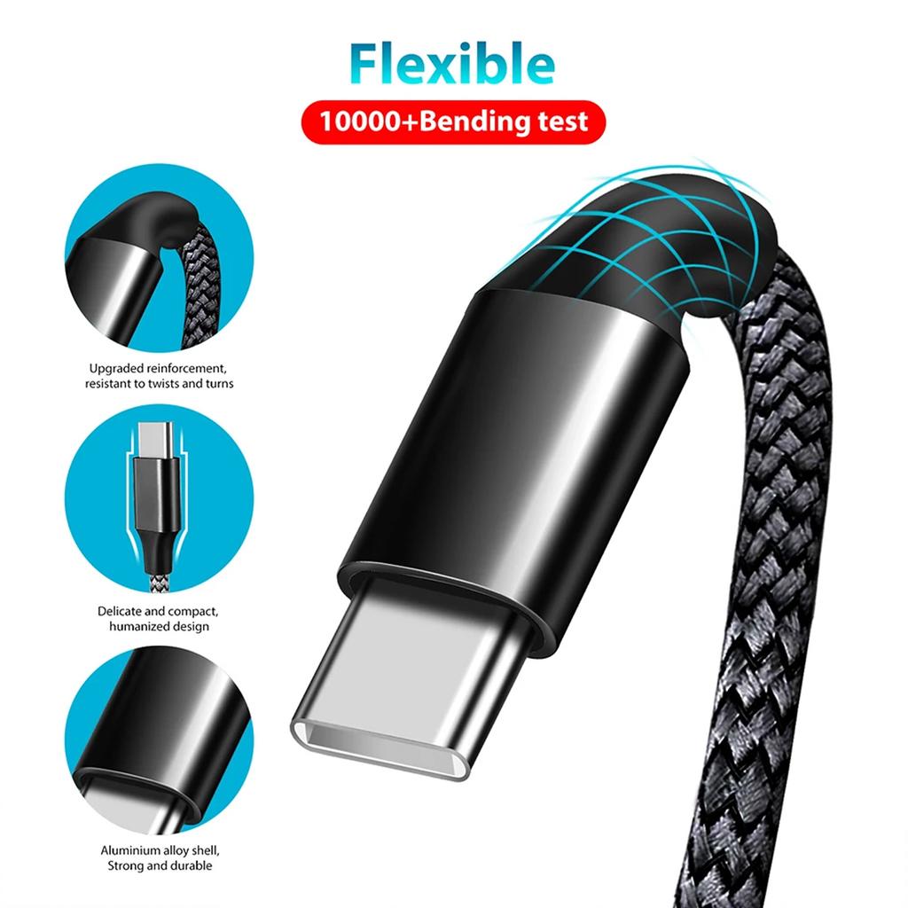 Flexible Braided USB C Cable 60W Fast Charge 1Meter Type C To C Cord Power Delivery for Multiple Devices