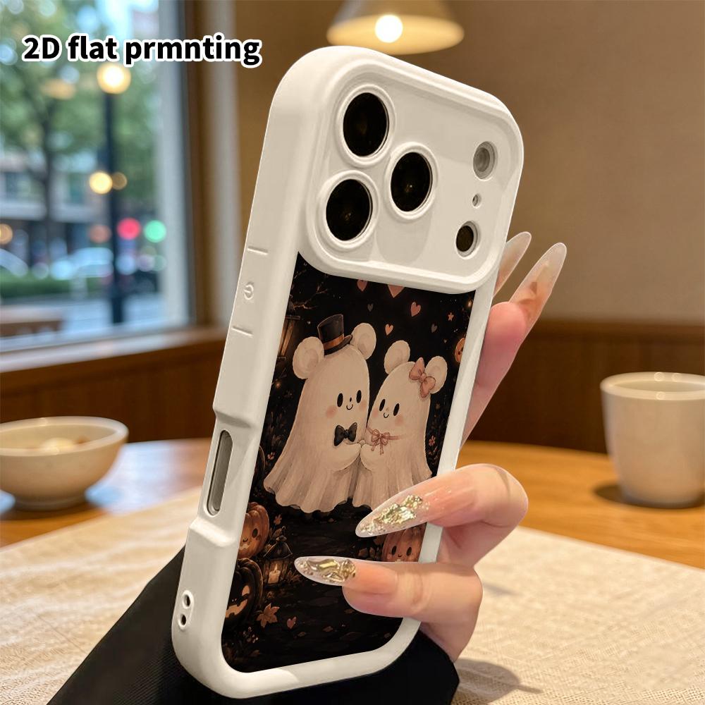 Phone Case: 2D Flat Design Suitable for iPhone 18 17 16 15 14 13 Pro Tiered Protective Case, Couple Ghosts, Christmas and Halloween Holiday Gift