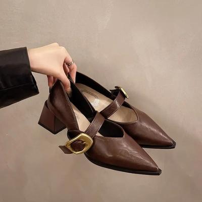 Design High Heeled Mary Jane  NEW Pointed Toe Women Single Shoes PU Leather Comfort Spring Summer Dress Sexy Women's Shoes