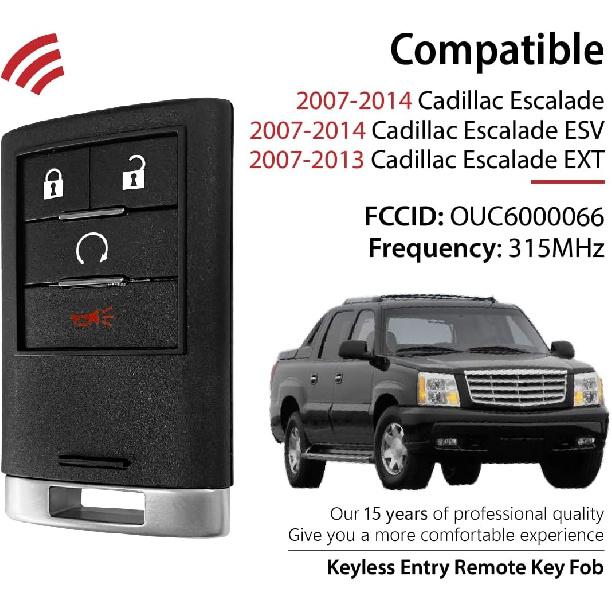 Car Key Fob Remote Keyless Entry Control OUC6000066 315MHz 4 Button Replacement for 2007-2014 Cadillac Escalade ESV EXT
